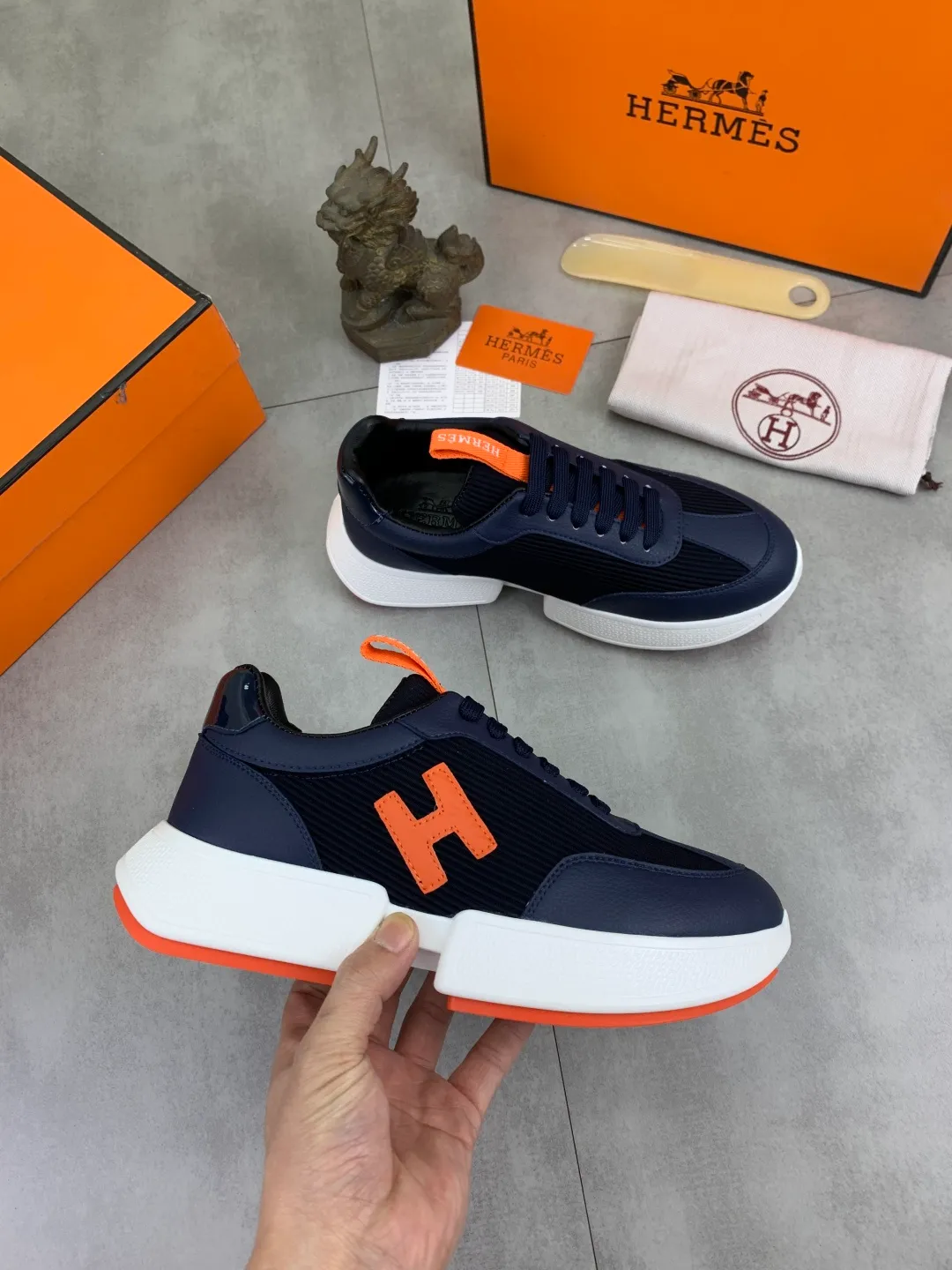 Men's men's shoes P460 new style [HERMES] Hermès - High-end quality original order - Upper: 🔝Nappa calfskin, sewn brand 'H' totem - Inner: water-dyed cowhide - Outsole: ultra-light TPU foam; molded outsole - Ultra-high quality control·Fine workmanship: highlighted (high-end·nobility·grade) -Size: 38-44 (45 can be customized)·